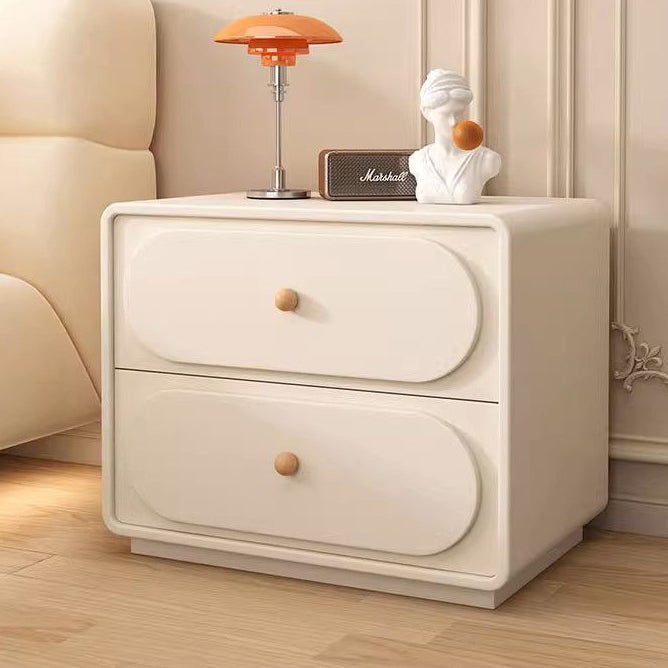Modern Minimalist Solid Wood & Metal Oval Rounded Nightstand 2-Drawer For Bedroom
