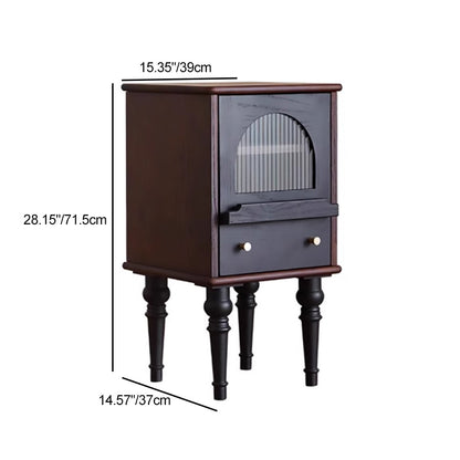Traditional Vintage Ash Wood & Glass Round Square Textured Nightstand 1-Drawer For Bedroom