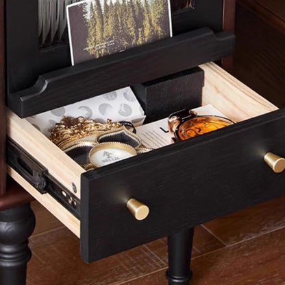 Traditional Vintage Ash Wood & Glass Round Square Textured Nightstand 1-Drawer For Bedroom