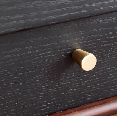 Traditional Vintage Ash Wood & Glass Round Square Textured Nightstand 1-Drawer For Bedroom