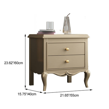 Modern Luxury Solid Wood & Metal Curved Square Nightstand 2-Drawer For Bedroom