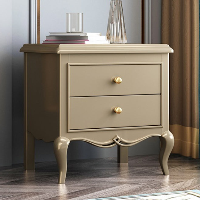 Modern Luxury Solid Wood & Metal Curved Square Nightstand 2-Drawer For Bedroom