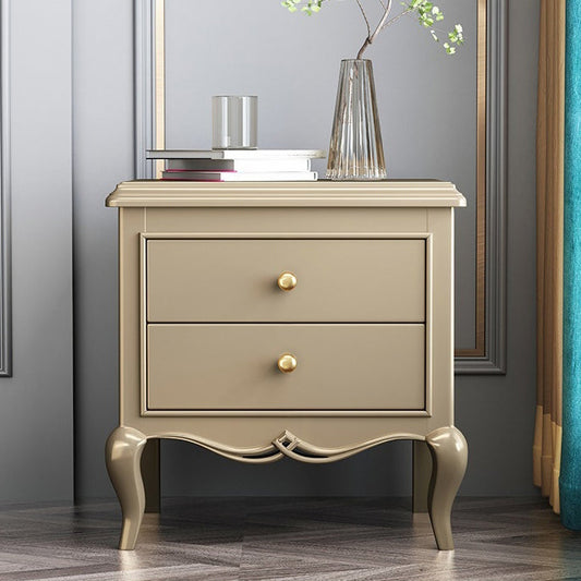 Modern Luxury Solid Wood & Metal Curved Square Nightstand 2-Drawer For Bedroom