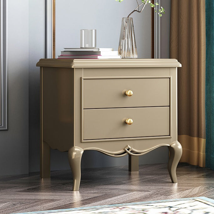 Modern Luxury Solid Wood & Metal Curved Square Nightstand 2-Drawer For Bedroom