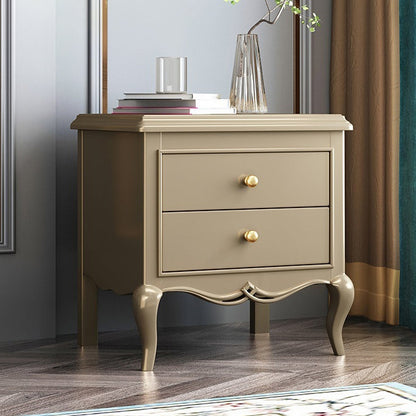 Modern Luxury Solid Wood & Metal Curved Square Nightstand 2-Drawer For Bedroom