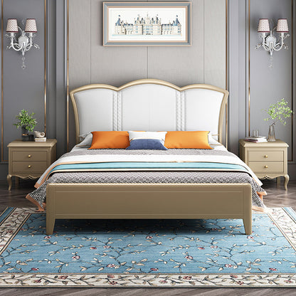 Modern Luxury Solid Wood & Metal Curved Square Nightstand 2-Drawer For Bedroom