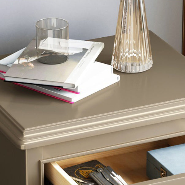 Modern Luxury Solid Wood & Metal Curved Square Nightstand 2-Drawer For Bedroom