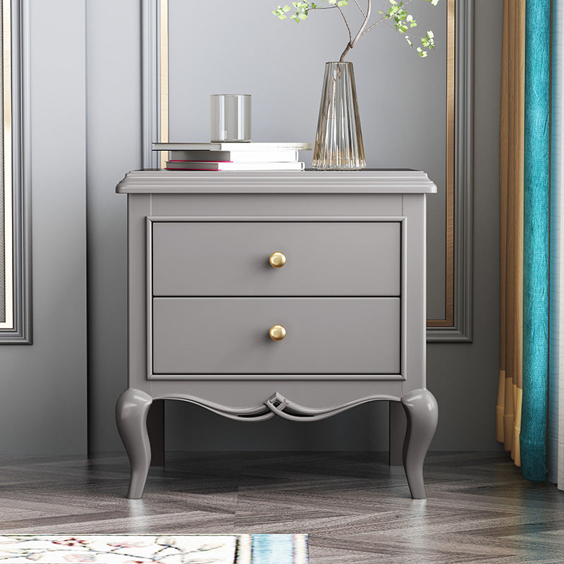 Modern Luxury Solid Wood & Metal Curved Square Nightstand 2-Drawer For Bedroom