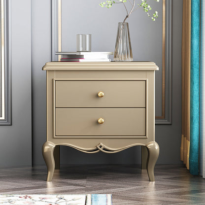 Modern Luxury Solid Wood & Metal Curved Square Nightstand 2-Drawer For Bedroom