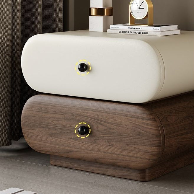 Contemporary Creative Faux Leather Solid Wood Metal Rounded Rectangular Oval Nightstand 2-Drawer For Bedroom