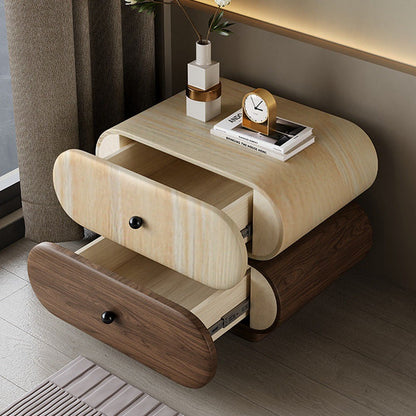 Contemporary Creative Faux Leather Solid Wood Metal Rounded Rectangular Oval Nightstand 2-Drawer For Bedroom