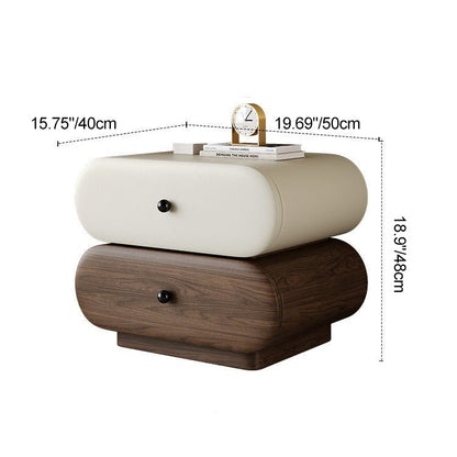 Contemporary Creative Faux Leather Solid Wood Metal Rounded Rectangular Oval Nightstand 2-Drawer For Bedroom
