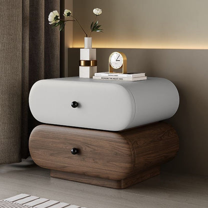 Contemporary Creative Faux Leather Solid Wood Metal Rounded Rectangular Oval Nightstand 2-Drawer For Bedroom