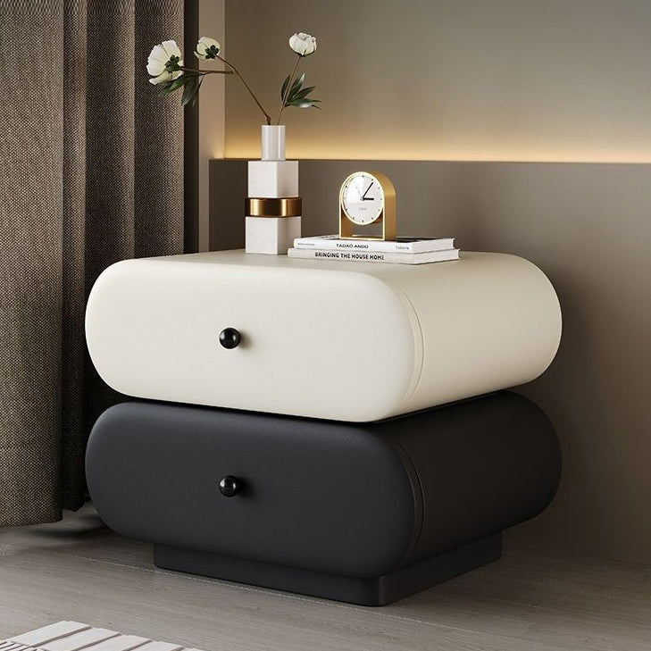 Contemporary Creative Faux Leather Solid Wood Metal Rounded Rectangular Oval Nightstand 2-Drawer For Bedroom