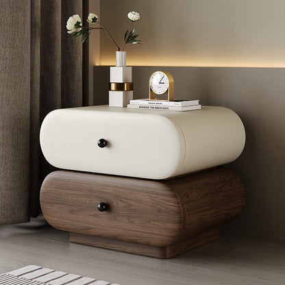Contemporary Creative Faux Leather Solid Wood Metal Rounded Rectangular Oval Nightstand 2-Drawer For Bedroom