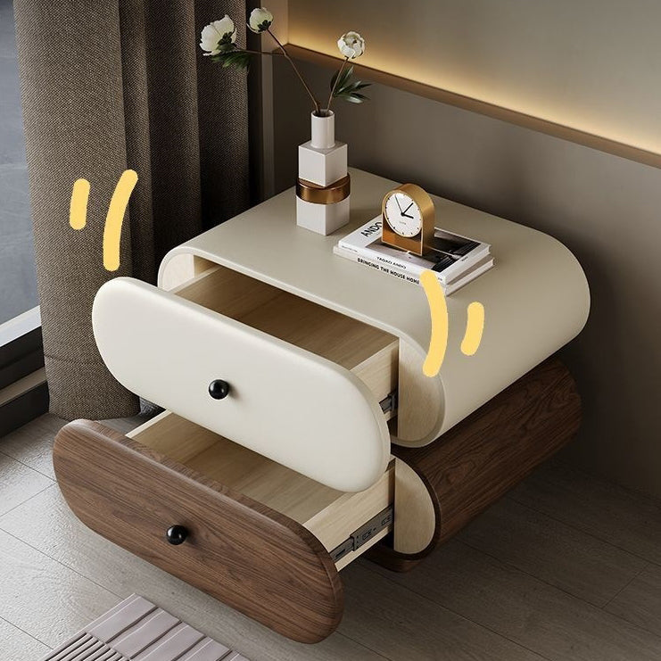 Contemporary Creative Faux Leather Solid Wood Metal Rounded Rectangular Oval Nightstand 2-Drawer For Bedroom