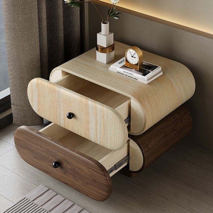 Contemporary Creative Faux Leather Solid Wood Metal Rounded Rectangular Oval Nightstand 2-Drawer For Bedroom