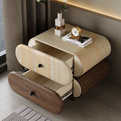Contemporary Creative Faux Leather Solid Wood Metal Rounded Rectangular Oval Nightstand 2-Drawer For Bedroom