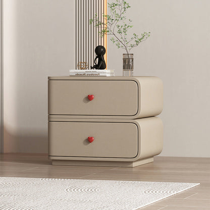 Contemporary Creative Faux Leather Solid Wood & Metal Curved Rectangular Nightstand 2-Drawer For Bedroom