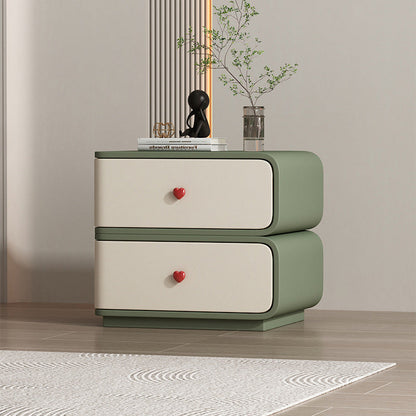 Contemporary Creative Faux Leather Solid Wood & Metal Curved Rectangular Nightstand 2-Drawer For Bedroom