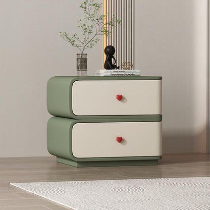 Contemporary Creative Faux Leather Solid Wood & Metal Curved Rectangular Nightstand 2-Drawer For Bedroom