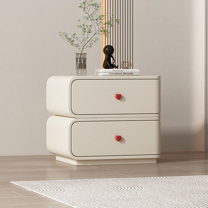 Contemporary Creative Faux Leather Solid Wood & Metal Curved Rectangular Nightstand 2-Drawer For Bedroom