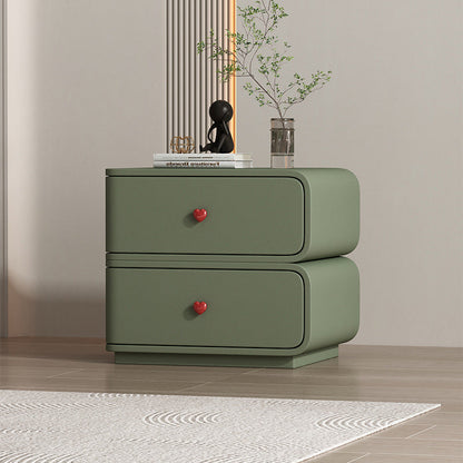 Contemporary Creative Faux Leather Solid Wood & Metal Curved Rectangular Nightstand 2-Drawer For Bedroom