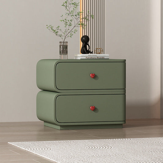 Contemporary Creative Faux Leather Solid Wood & Metal Curved Rectangular Nightstand 2-Drawer For Bedroom