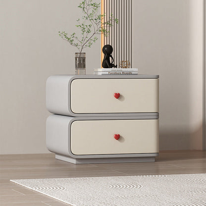 Contemporary Creative Faux Leather Solid Wood & Metal Curved Rectangular Nightstand 2-Drawer For Bedroom