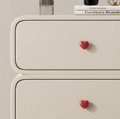 Contemporary Creative Faux Leather Solid Wood & Metal Curved Rectangular Nightstand 2-Drawer For Bedroom