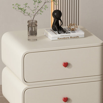 Contemporary Creative Faux Leather Solid Wood & Metal Curved Rectangular Nightstand 2-Drawer For Bedroom