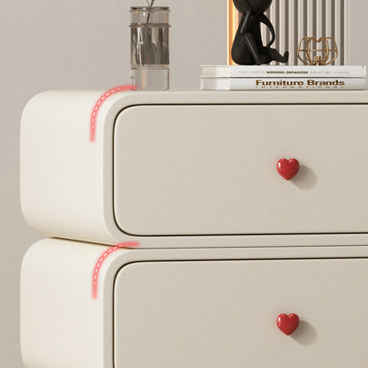 Contemporary Creative Faux Leather Solid Wood & Metal Curved Rectangular Nightstand 2-Drawer For Bedroom