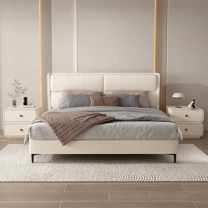Contemporary Creative Faux Leather Solid Wood & Metal Curved Rectangular Nightstand 2-Drawer For Bedroom
