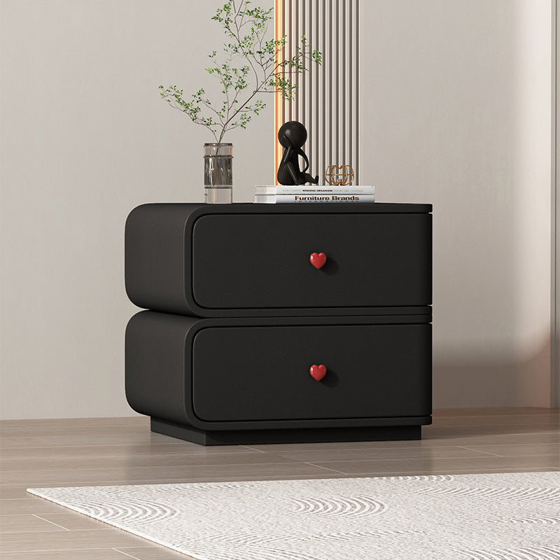 Contemporary Creative Faux Leather Solid Wood & Metal Curved Rectangular Nightstand 2-Drawer For Bedroom