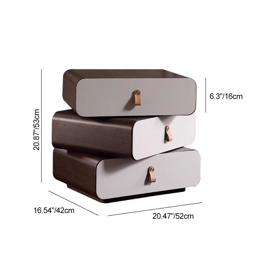Contemporary Creative Engineered Wood & Solid Wood Stacked Rounded Nightstand 3-Drawer For Bedroom