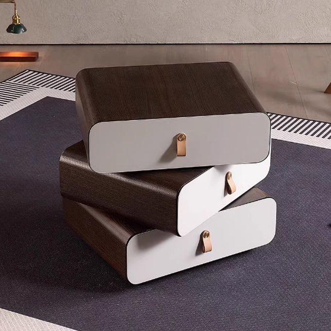 Contemporary Creative Engineered Wood & Solid Wood Stacked Rounded Nightstand 3-Drawer For Bedroom