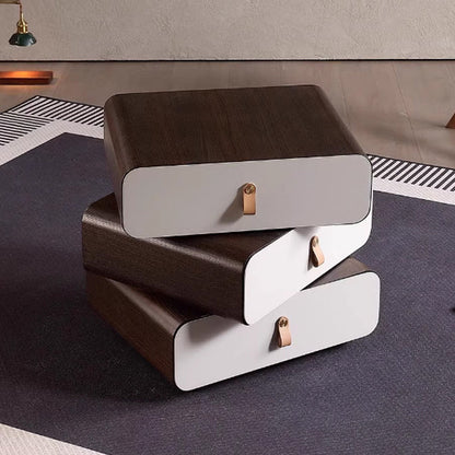 Contemporary Creative Engineered Wood & Solid Wood Stacked Rounded Nightstand 3-Drawer For Bedroom