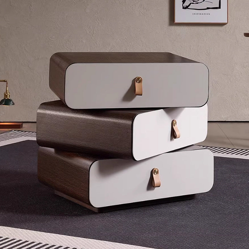 Contemporary Creative Engineered Wood & Solid Wood Stacked Rounded Nightstand 3-Drawer For Bedroom
