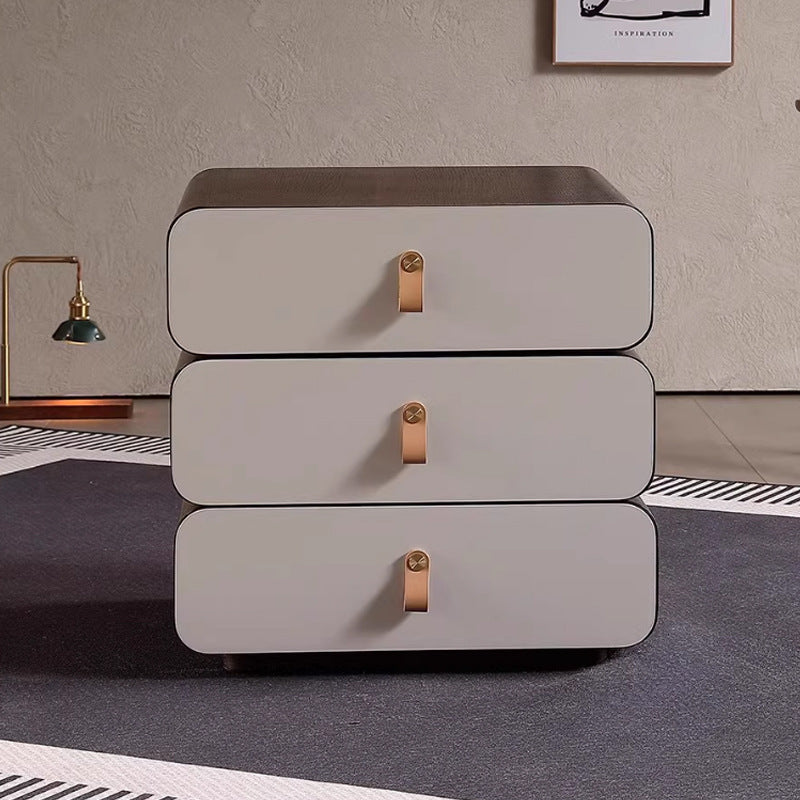 Contemporary Creative Engineered Wood & Solid Wood Stacked Rounded Nightstand 3-Drawer For Bedroom