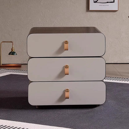 Contemporary Creative Engineered Wood & Solid Wood Stacked Rounded Nightstand 3-Drawer For Bedroom