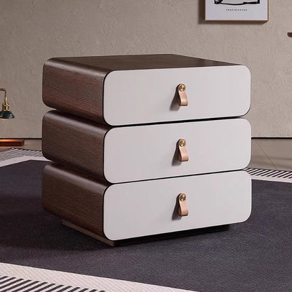 Contemporary Creative Engineered Wood & Solid Wood Stacked Rounded Nightstand 3-Drawer For Bedroom