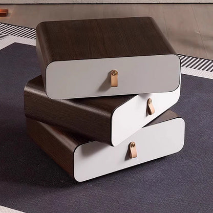Contemporary Creative Engineered Wood & Solid Wood Stacked Rounded Nightstand 3-Drawer For Bedroom