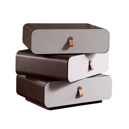 Contemporary Creative Engineered Wood & Solid Wood Stacked Rounded Nightstand 3-Drawer For Bedroom