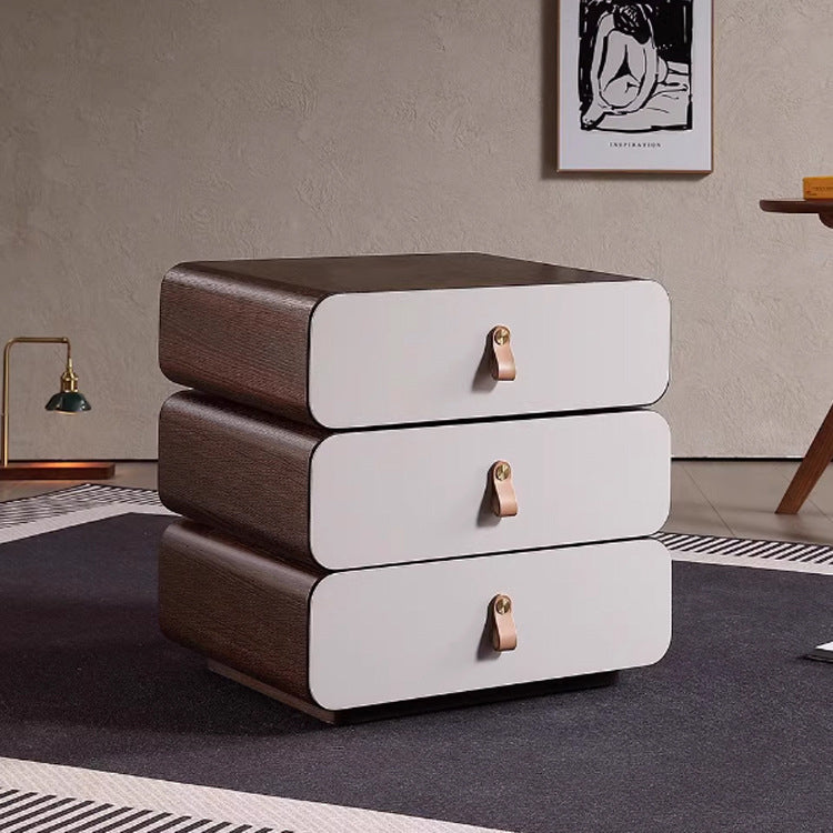 Contemporary Creative Engineered Wood & Solid Wood Stacked Rounded Nightstand 3-Drawer For Bedroom