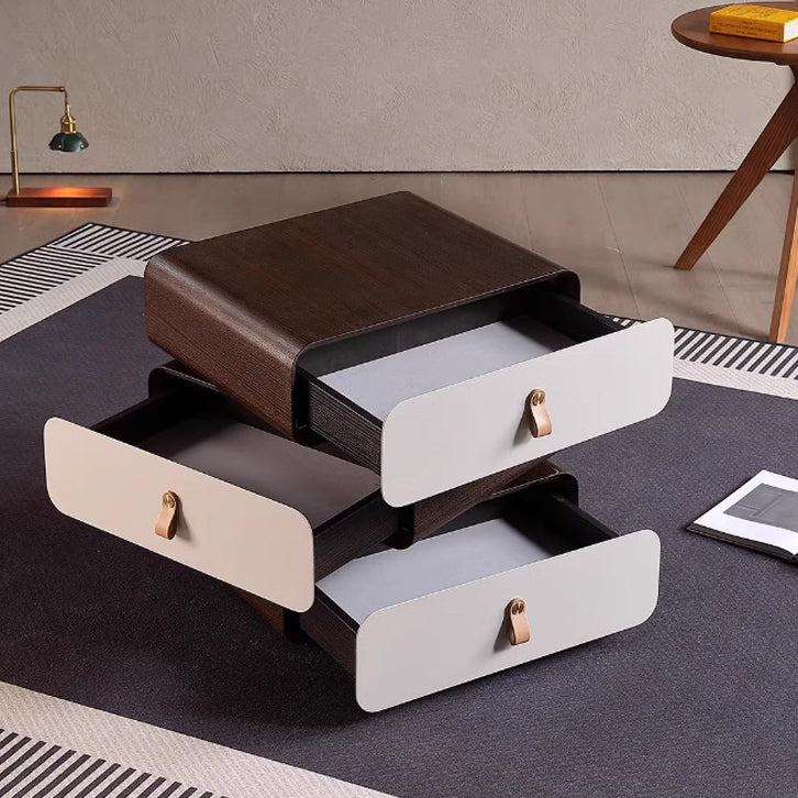 Contemporary Creative Engineered Wood & Solid Wood Stacked Rounded Nightstand 3-Drawer For Bedroom