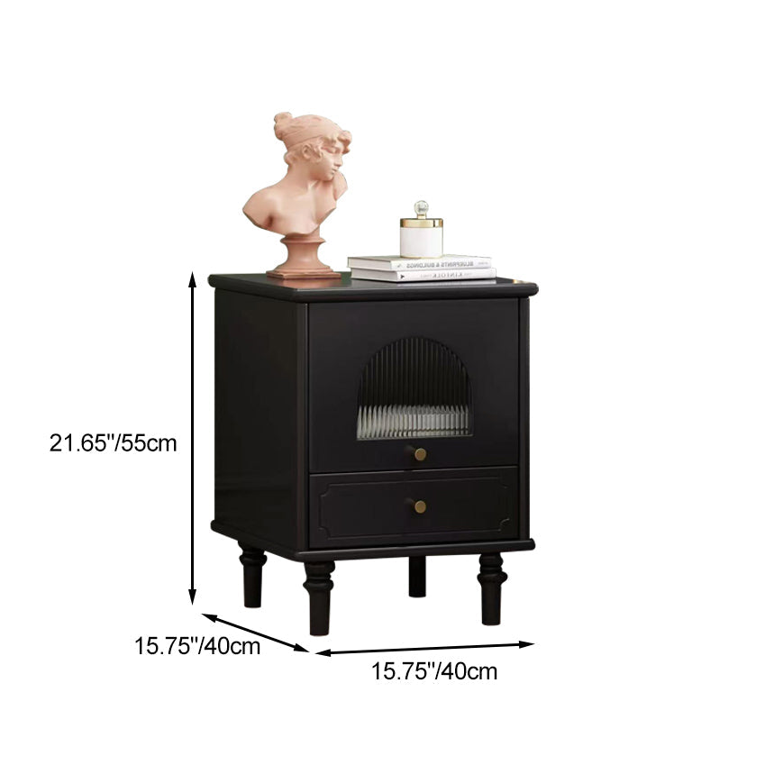 Traditional French Solid Wood Metal Glass Striped Square Nightstand 1-Drawer For Bedroom