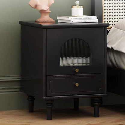 Traditional French Solid Wood Metal Glass Striped Square Nightstand 1-Drawer For Bedroom