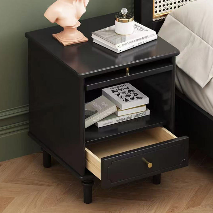 Traditional French Solid Wood Metal Glass Striped Square Nightstand 1-Drawer For Bedroom