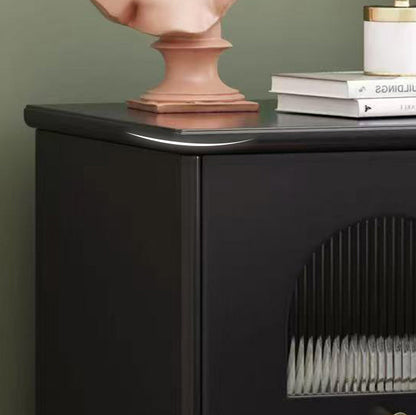 Traditional French Solid Wood Metal Glass Striped Square Nightstand 1-Drawer For Bedroom