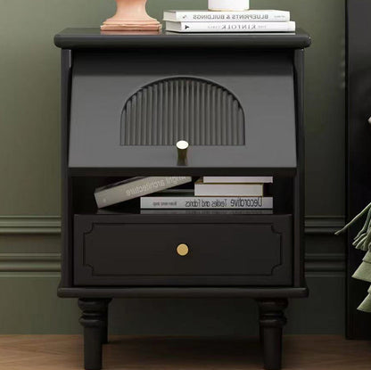 Traditional French Solid Wood Metal Glass Striped Square Nightstand 1-Drawer For Bedroom